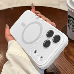 Magnetic Wireless Charging Liquid Silicone Phone Case - Premium Protection Cover - iPhone 14 Pro (White)