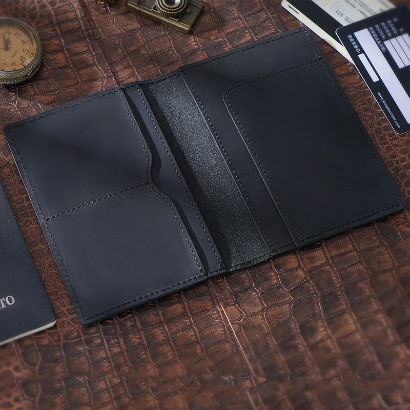 Vintage Genuine Leather Passport Holder for Men - Handmade Cowhide Travel Wallet with RFID Protection
