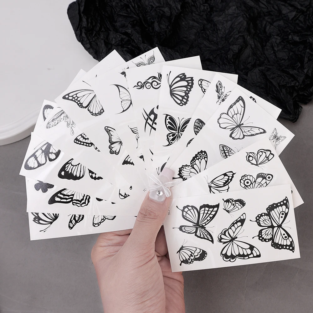 30 fogli di tatuaggi temporanei con farfalla nera per donne, adesivi per tatuaggi impermeabili, adatti per tatuaggi finti realistici per il corpo del braccio - immagine 5