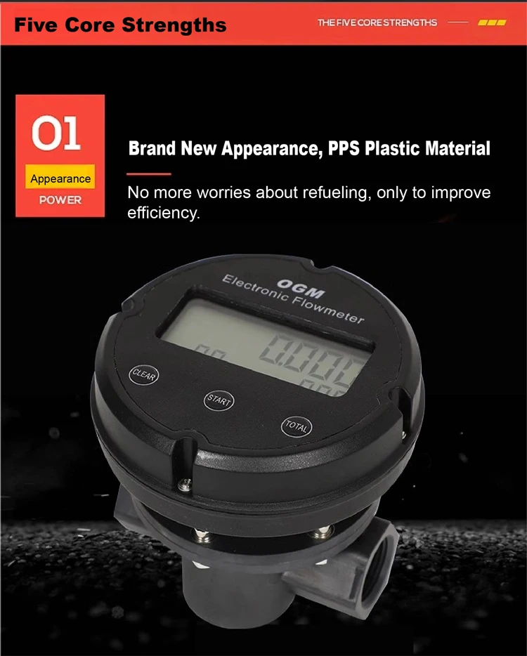 1″ Plastic Electronic Turbine Flowmeter Oval Gear Flow Meter for Diesel Fuel Dig