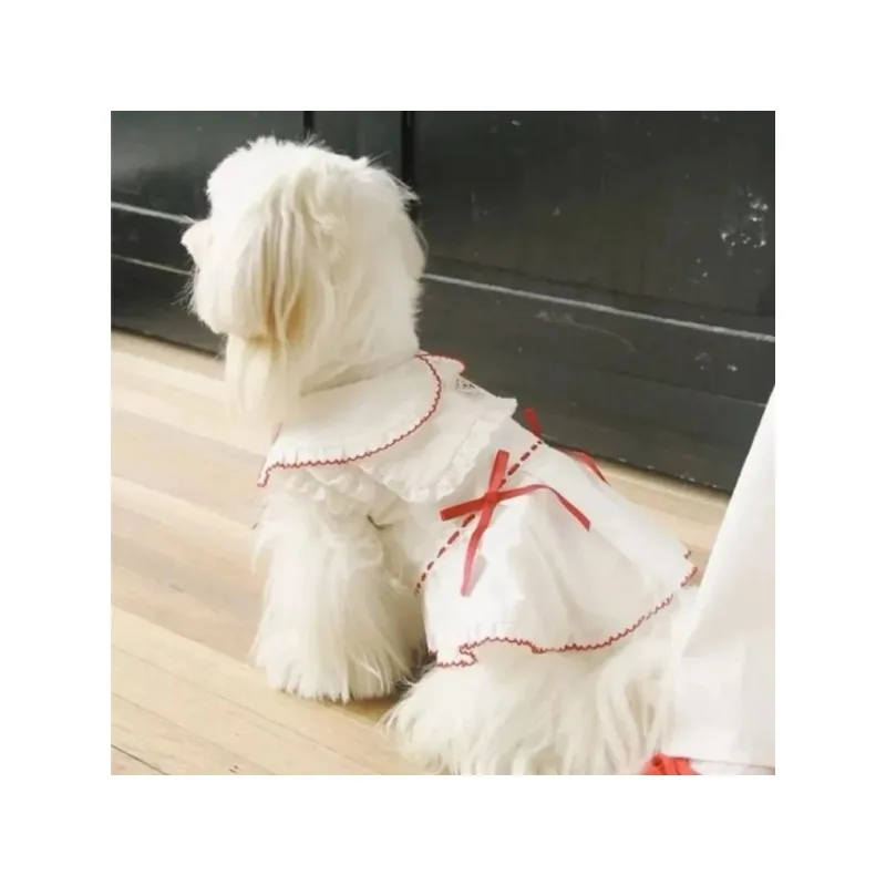 패션 큰 리본 애완견 여름 드레스 레트로 칼라 셔츠 소형견 테디 탑 강아지 옷 ..