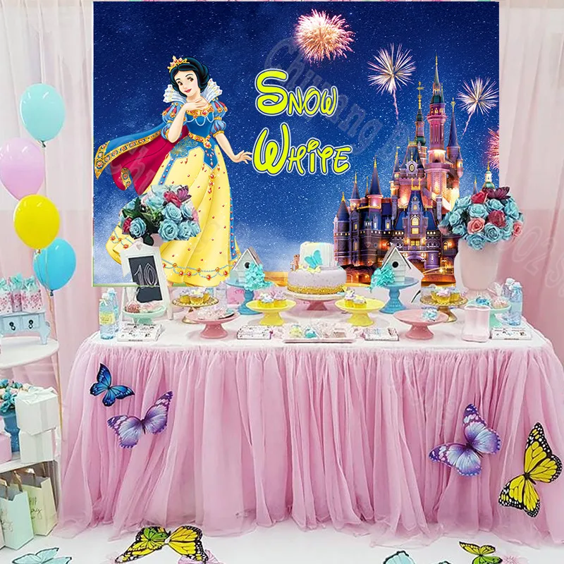 Disney Princess Snow White Wedding Castle Cenerentola Sirenetta Ariel Sfondo Ragazze Festa Di Compleanno Baby Shower Banner