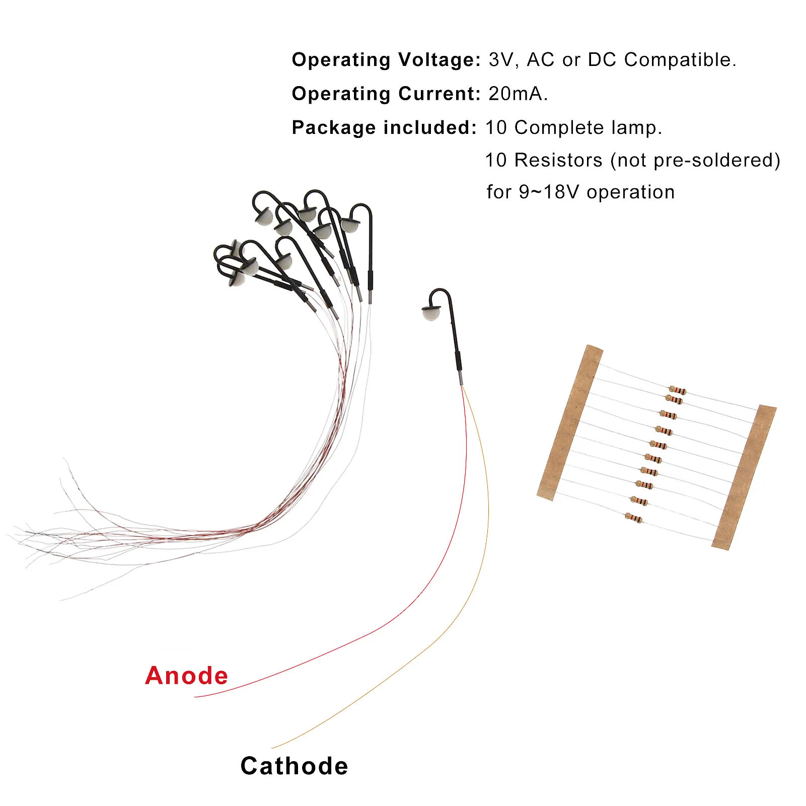 Evemodel Lym23 10Pcs Modello Railway Z Scale 1:200 Lampione Lampioni Led Bianco Caldo