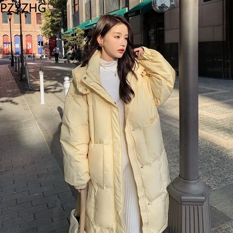 

2023 New Women Down Jacke Looset Winter Coat Female Big Pocket Intensification Parkas Hooded Long Outwear Large Size Overcoat