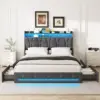 Vabches Queen Size Bed Frame with Headboard&4 Dustproof Storage Drawer Upholstered Platform Bed Frame with Power Strip&LED Light 3