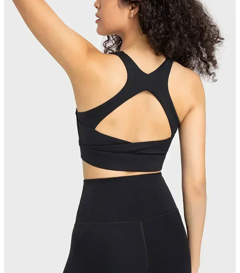 Lemon High End Nylon Back Open Workout Gym Tops High Impact Padded Mid Support Sport Bras Full Coverage Brassiere Women Clothing