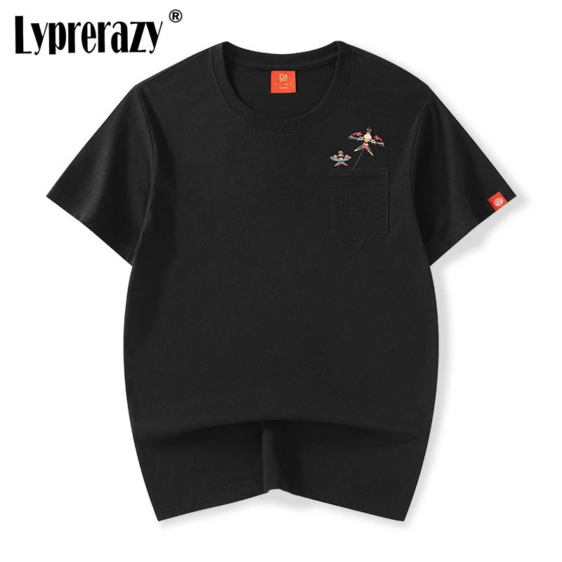 

Lyprerazy китайская стильная брендовая вышитая Мужская футболка с коротким рукавом летние свободные хлопковые футболки