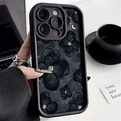 Luxurious Diamond Flower Shockproof Phone Case with Soft Bumper Protection - iPhone 13 (Black 2F288)