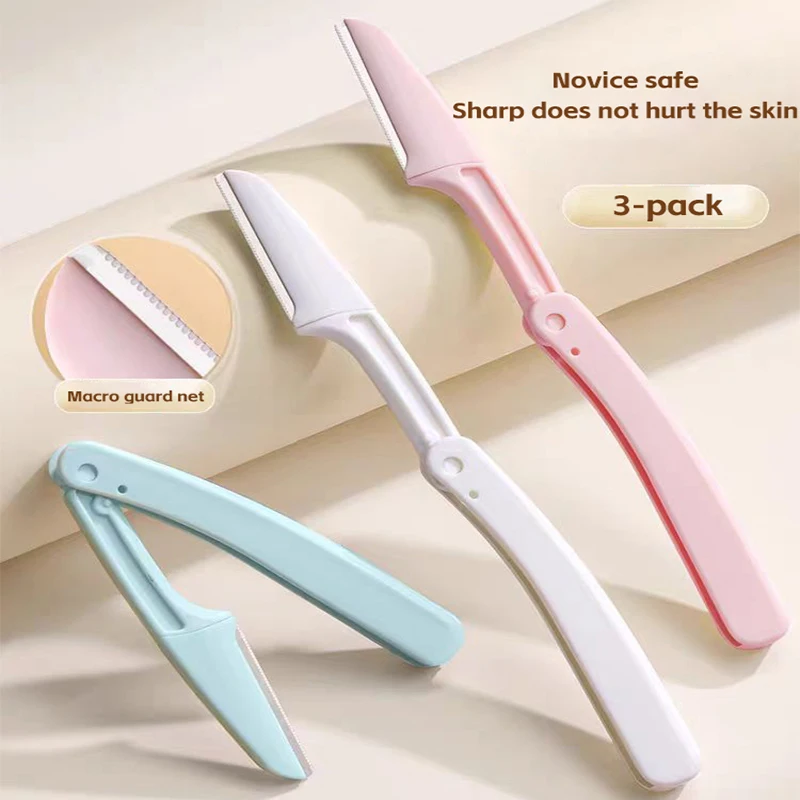 Eyebrow Trimmer 3PCS Portable Eyebrow Trimmer Safe Eyebrow Shaper Foldable Trimmer Razor Blade Razor Women's Makeup Tools