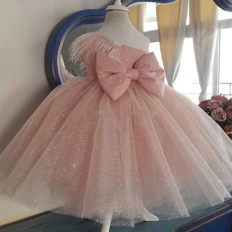 

Flower Girl Dress Scoop Neck Ruffles Tulle Puff 3D Flowers Girls Birthday Party Dresses Backless Kids Pageant Gown