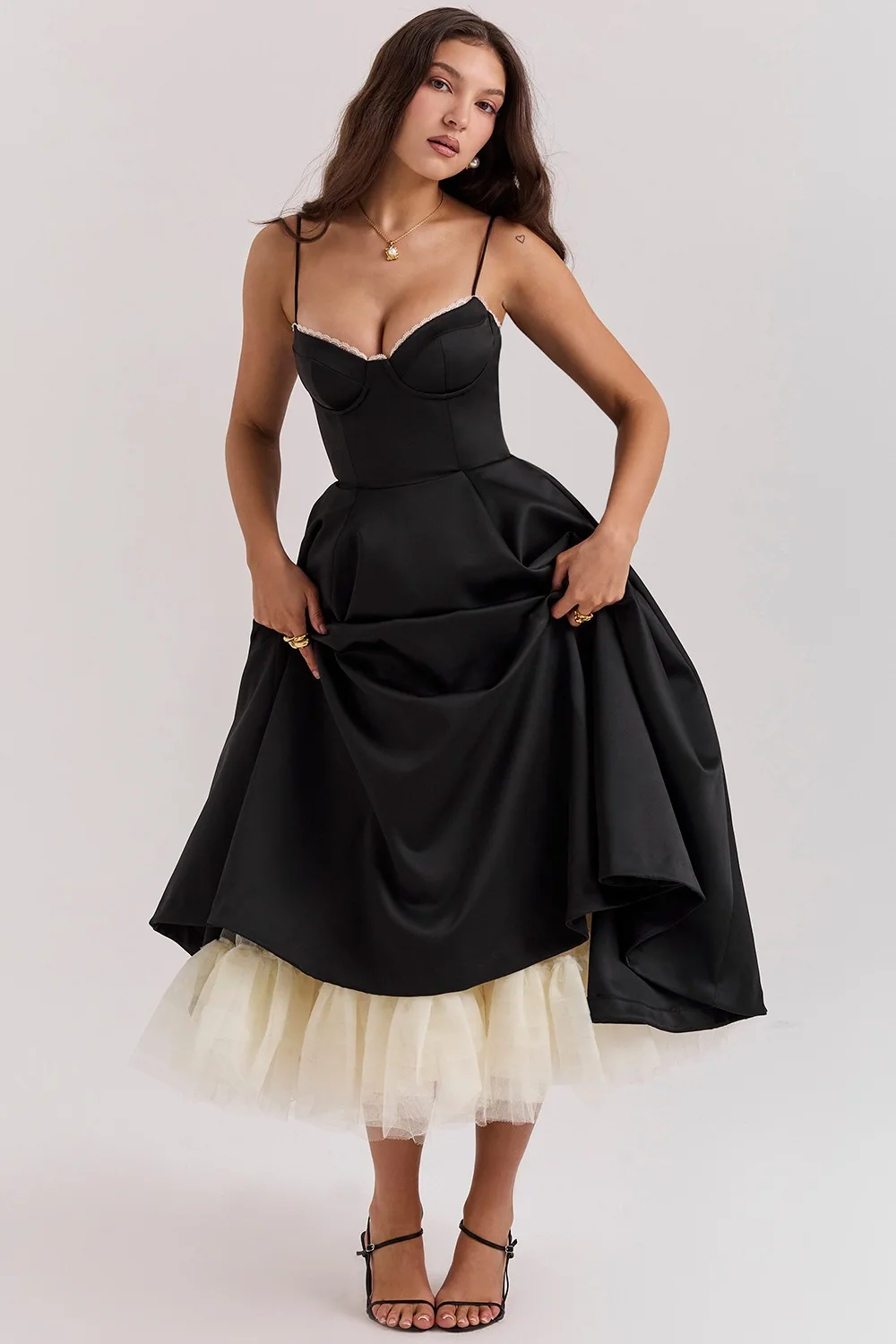 2026 Spring/summer High End Satin Strapless Heavy Industry French Waist Strap Sexy Hot Girl Medium Long Dress Women Elegant 3