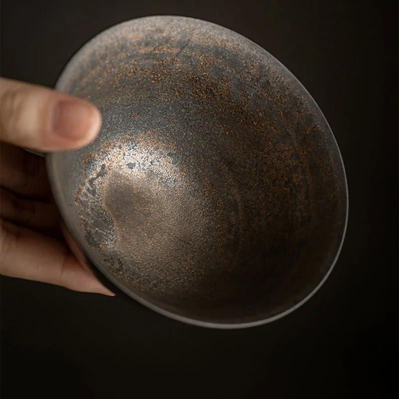 140ml Retro Rust Glaze Ceramic Tea Tureen Chinese Tea Maker Non-hot Gaiwan Handmade Coarse Pottery Bowl Creative Teaware Set