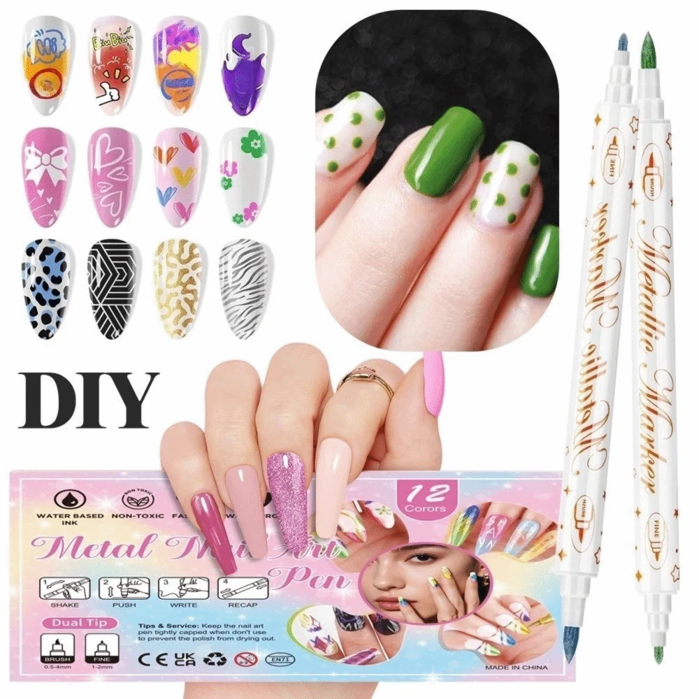 12Pcs/Set New Colorful Nail Art Graffiti Pen DIY 3D Drawing Pen Waterproof Abstract Lines Painting Liner Manicure Tool
