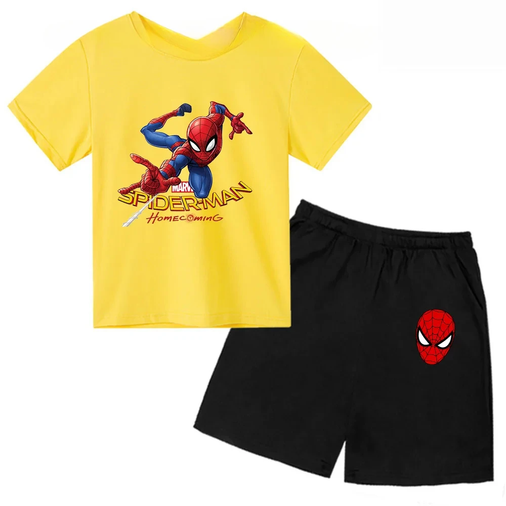 thumbnail image 1 of Conjunto de camiseta y pantalones cortos para niño y niña, de Marvel Avengers, Spider Man, Iron Man, divertido conjunto de 2 piezas de manga corta de verano para bebé y niño, 1 of 5