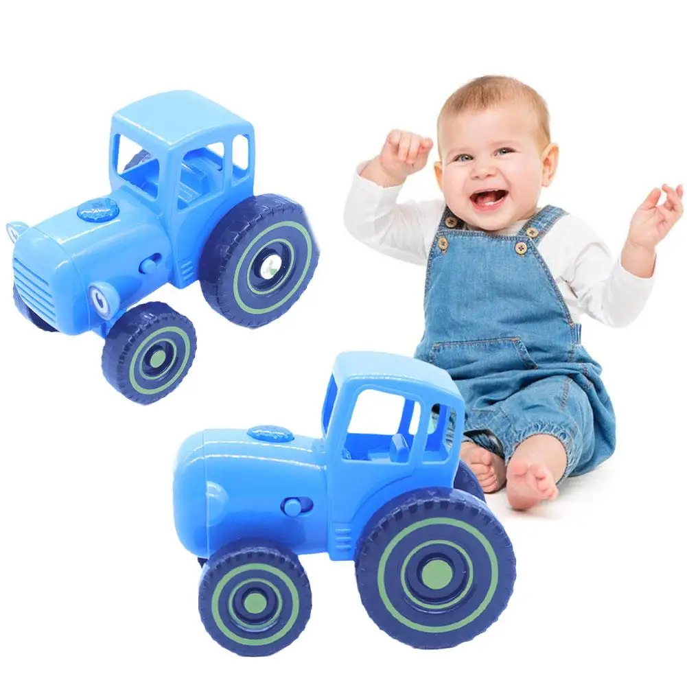 Small Car Farmer Blue Tractor Pull Wire Car Model Toy For Kids Early Learning Toy With Small Speaker 1pc