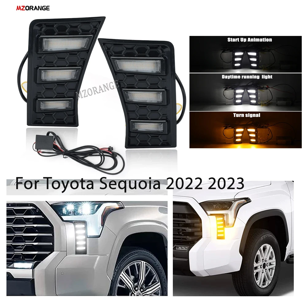 

LED DRL Headlight Daytime Running Light For Toyota Tundra Sequoia 2022 2023 With dynamic Yellow Turn Signa Fog lamp accessories