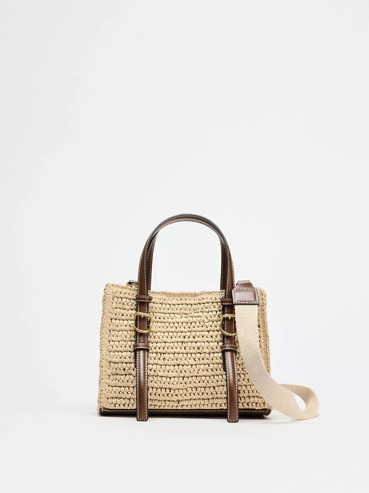 Vintage New Handbag Hand Woven Women's Underarm Bag Grass Weaving leather Handheld Hollowed Out Shoulder Bag