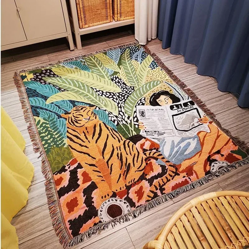 Ins Cartoon Tiger Throw Blanket Knitted Tassel Blankets for Beds Sofa Cover Camping Picnic Mat Wall Hanging Tapestry Home Decor