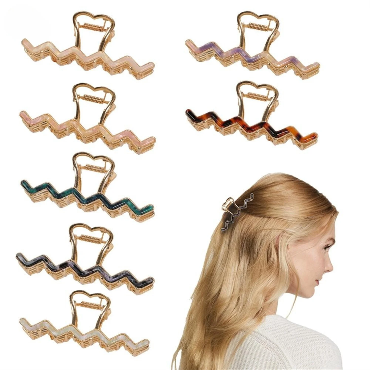 

Acetic Acid Wave Metal Hair Claw Hair Clip Simple Versatile Fashion Wash Face Makeup Crab Claw Clip Hair Accessories For Women
