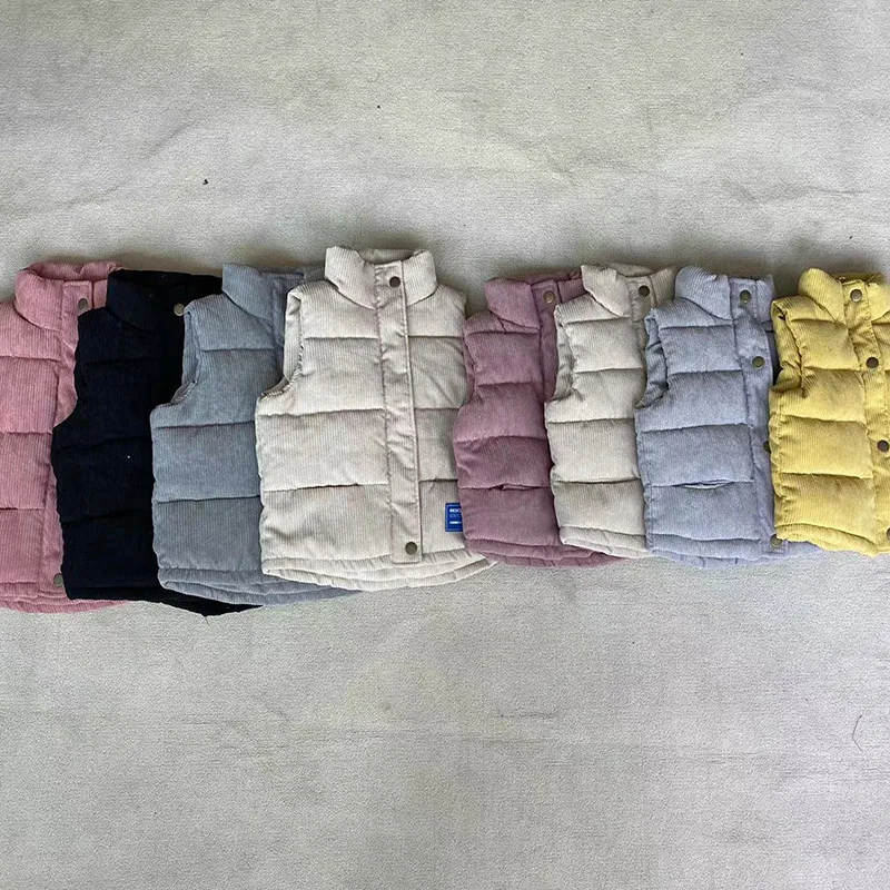 2025 가을 겨울 따뜻한 아동 조끼 여자 캐주얼 단색 재킷 남자 심플 패션 칼라 두꺼운 코듀로이 조끼