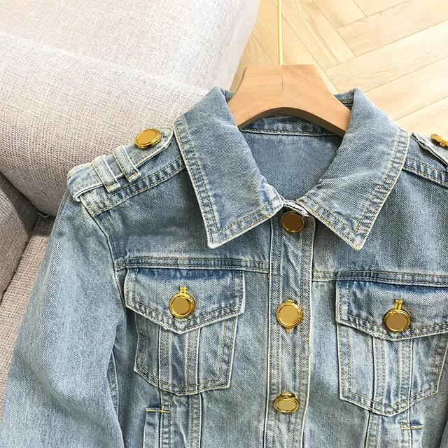 England Style Versatile Short Slim Lapel Denim Coat Women Vintage Long  Sleeve Buttons Jean Jackets Female Casual Tops Streetwear