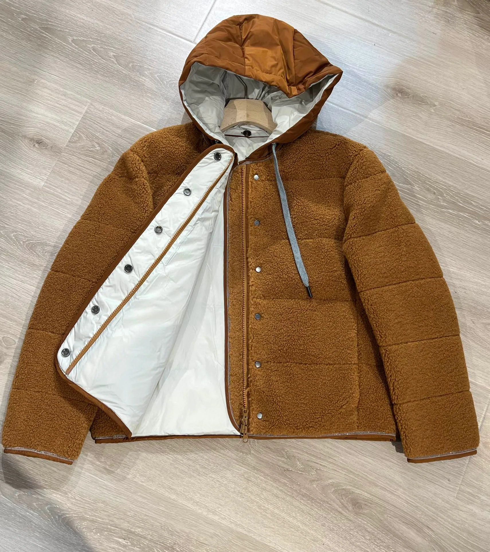 Goose Down Paneled Coat, Plush Hooded Coat, Casual Style