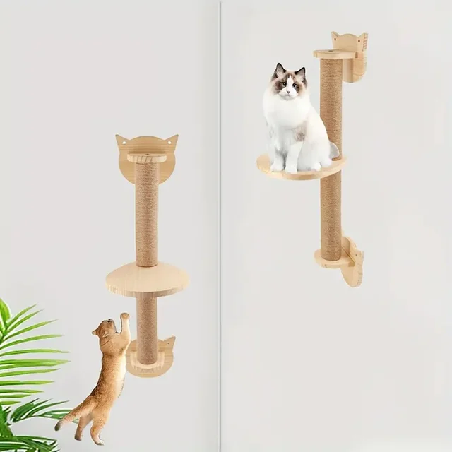 Cat Tree With Scratching Posts 2 Perches Platforms Wall Mounted Sisal Scratcher Hammock For Cats Kittens Climb Play Rest 4