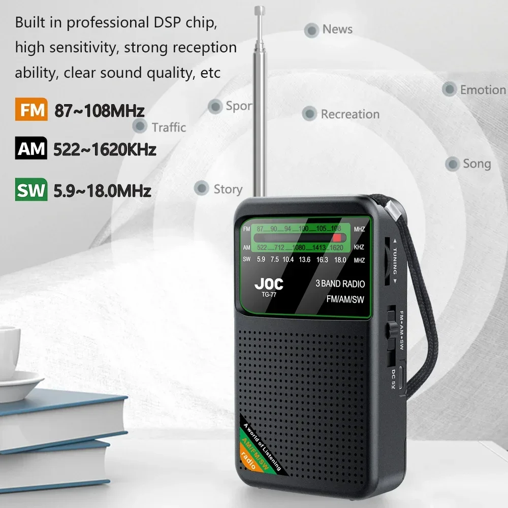 Compact Rechargeable AM/FM/SW Radio with Superior Reception and Earphone Support