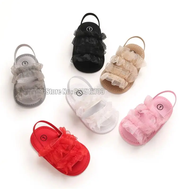 Cute Summer New Baby Girls Sandal Mesh Lace Princess Perspective Anti-slip Sandals Toddler Soft Soled Prewalker Baby Shoes