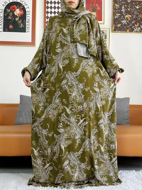110680-44dc9b.jpg 2025 coton musulman dame Abayas Ramadan vêtement de prière dubaï turquie moyen-orient Femme Robe ample Robe africaine Turban Joint