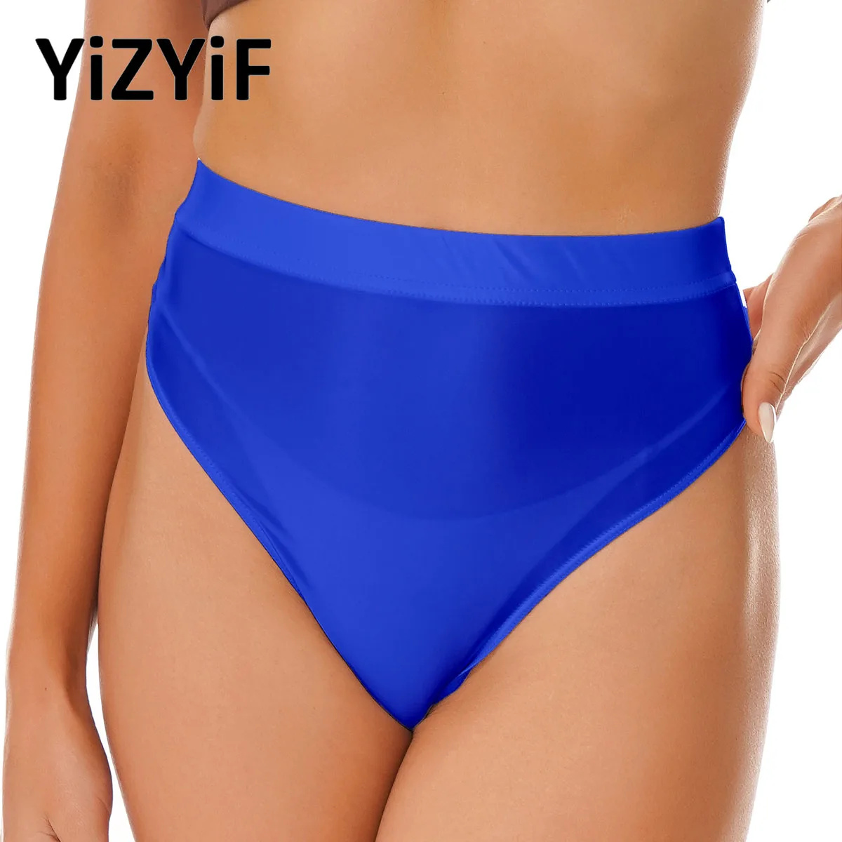 

Womens Glossy Panties Sexy High Waist T-back Oil Shiny Satin Briefs Underwear Lingerie Cheer Booty Bottoms Swimsuit Swimmwear