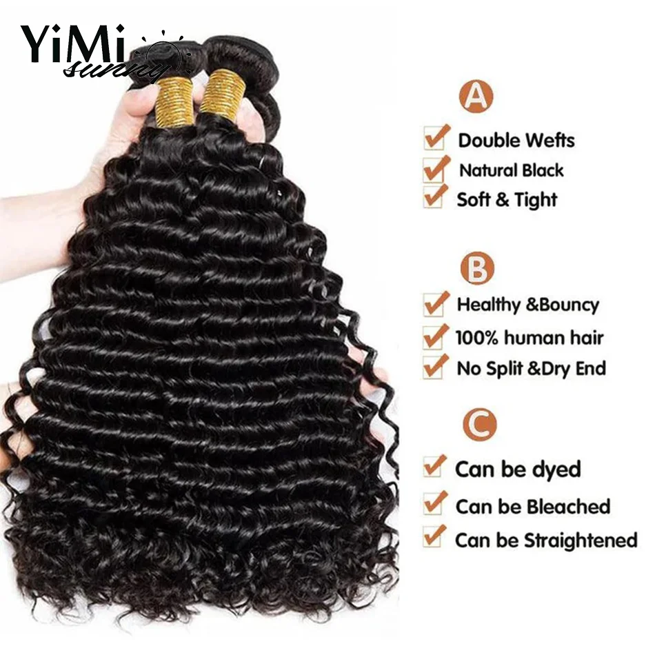 Deep Wave 100% Unprocessed Virgin Remy Malaysia Human Hair Weave 4 Bundle/Pack Curl Extension Weft Full Head Yimisunny