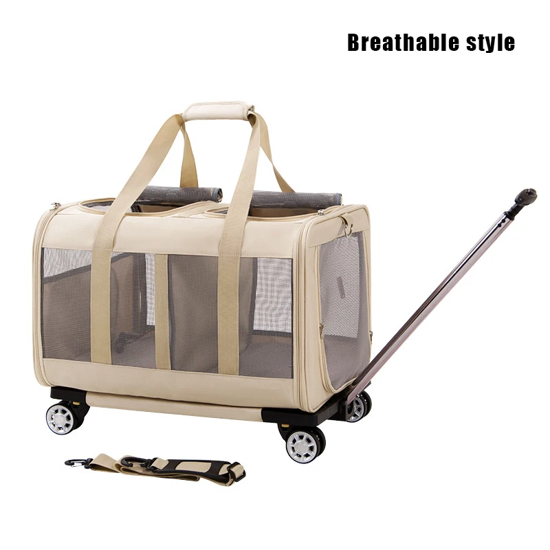 thumbnail image 1 of Jaula para automóvil, caja con ruedas para mascotas con dos compartimentos, bolsa para perros y gatos portátil de gran tamaño aislada, transpirable y ligera para transportar, 1 of 5