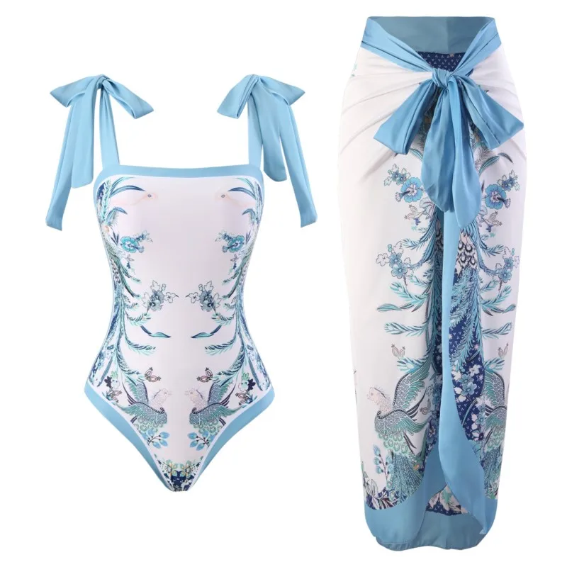 

Two Piece Swimsuit For Women Bikini Swimwear 2023 Trend One Sided Beach Vintage Print Polyester New May Female Free Shipping