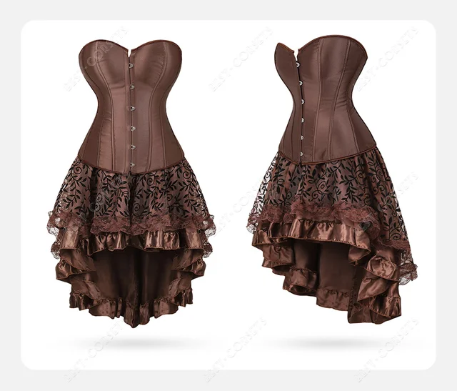 frawirshau Steampunk Corset Dresses for Women Steam Punk Gothic Overbust  Corset and Skirt Set Halloween Costumes