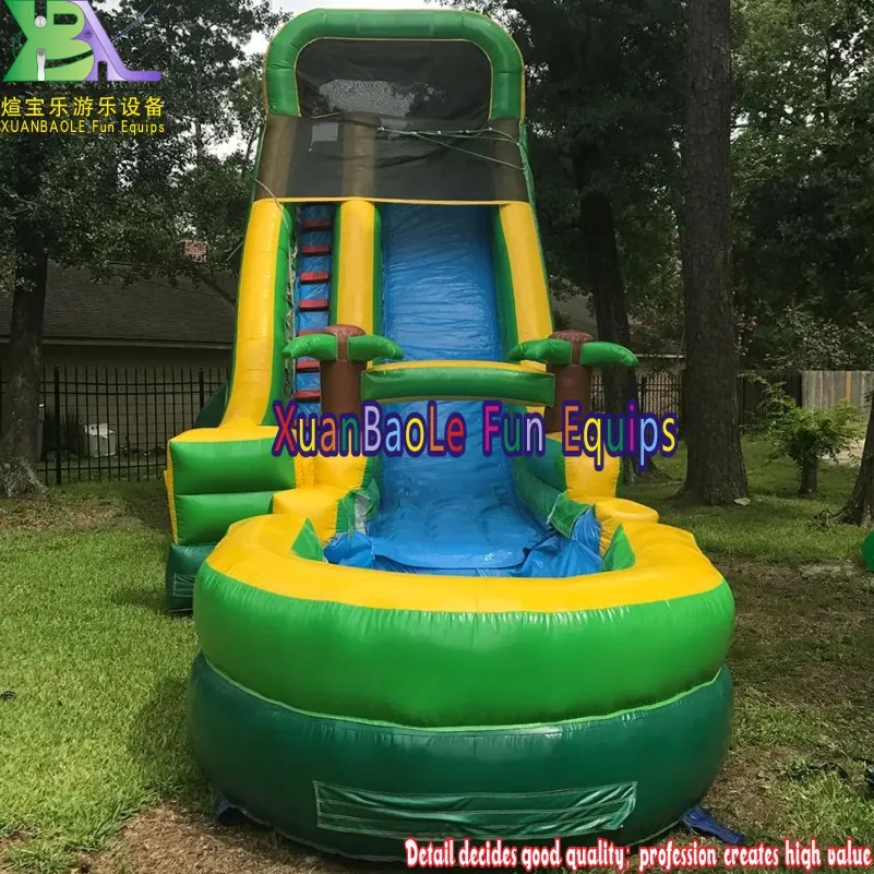 

Tropical Rush Jungle Inflatable Bouncer Air Water Slide, Rental Business Green Bouncy Water Slide With PVC Pool
