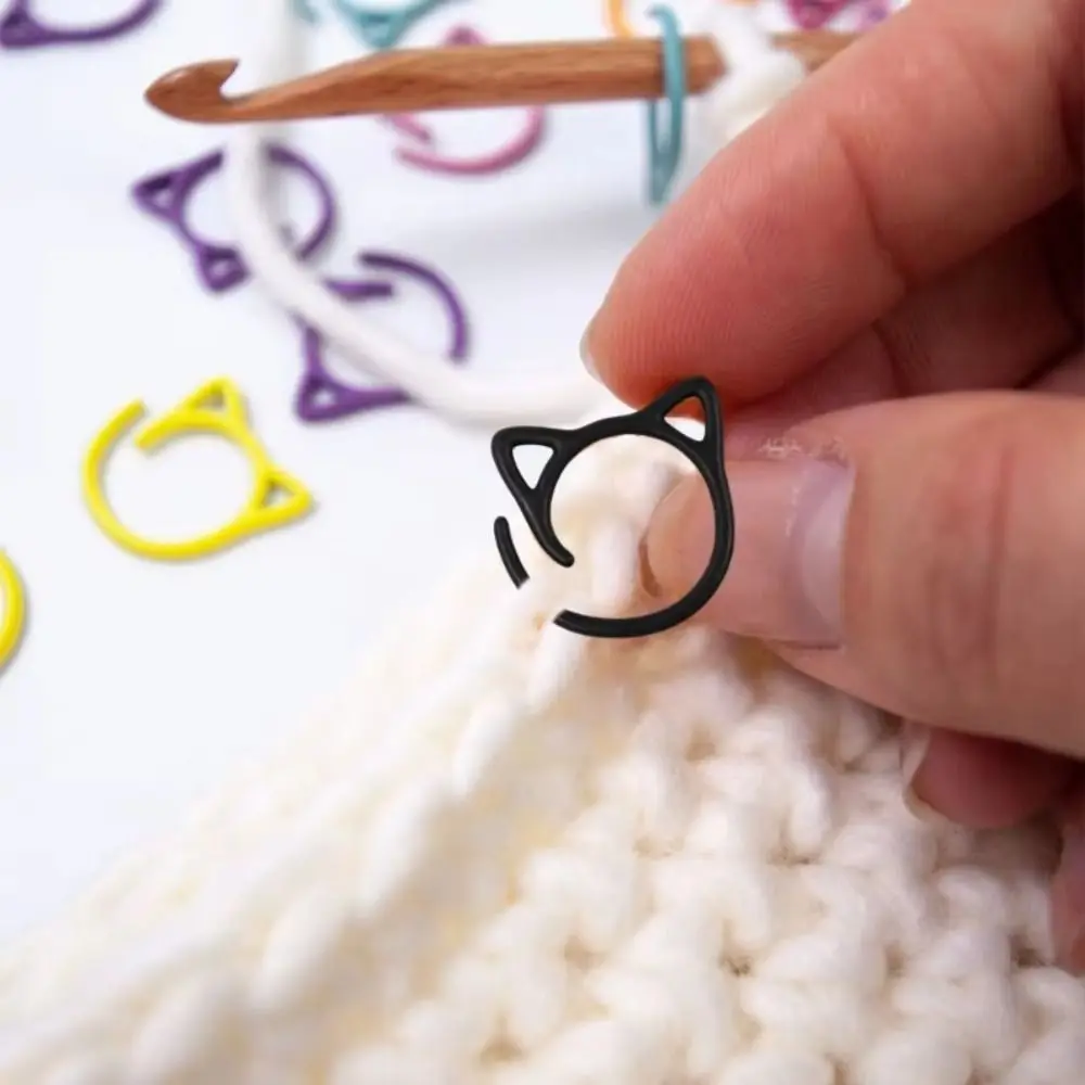 24Pcs Creative Cute Cat Ear Shaped Crochet Stitching Markers Metal Knitting Stitch Markers Locking Ring Accessory Sewing Supply