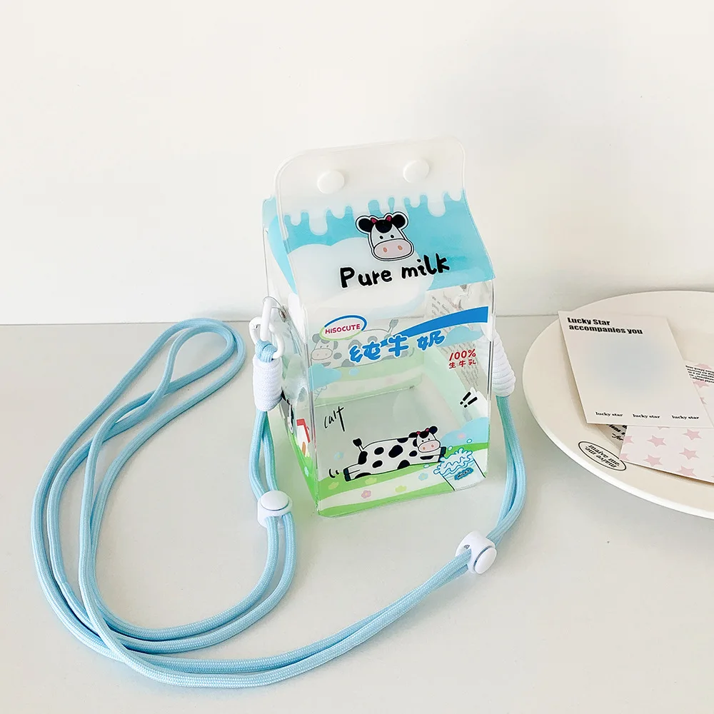Ladies' kawaii Crossbody Bag Cartoon Cute Transparent Milk Box Funny New Shoulder Bag High-quality Doll Display PVC Storage Bag