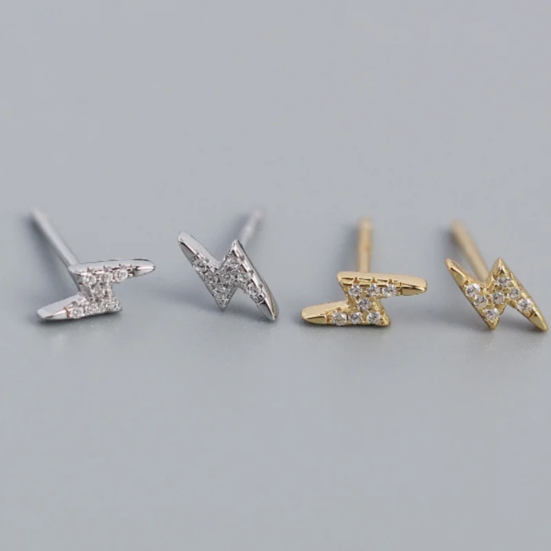 18K Gold Plated Lightning Inlaid CZ Stud Earrings for Women New Niche Light Luxury Earring Jewelry Accessories