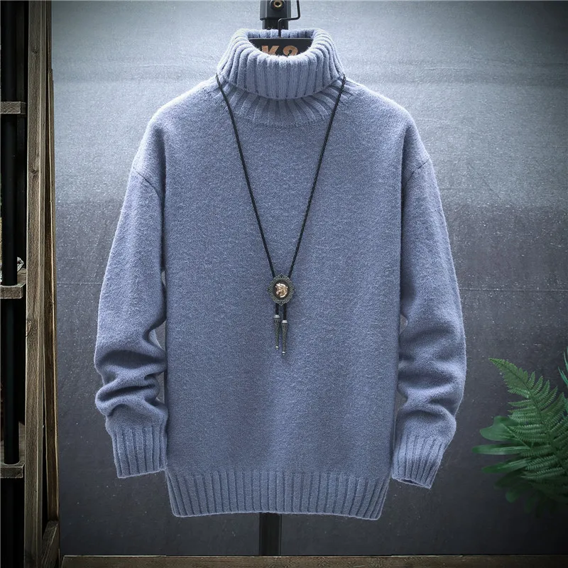 

Winter Men's Cashmere Sweater Fashion Solid High Neck Thickened Warm Woolen Sweater Handsome Slim Fit Casual Knitwear Tops