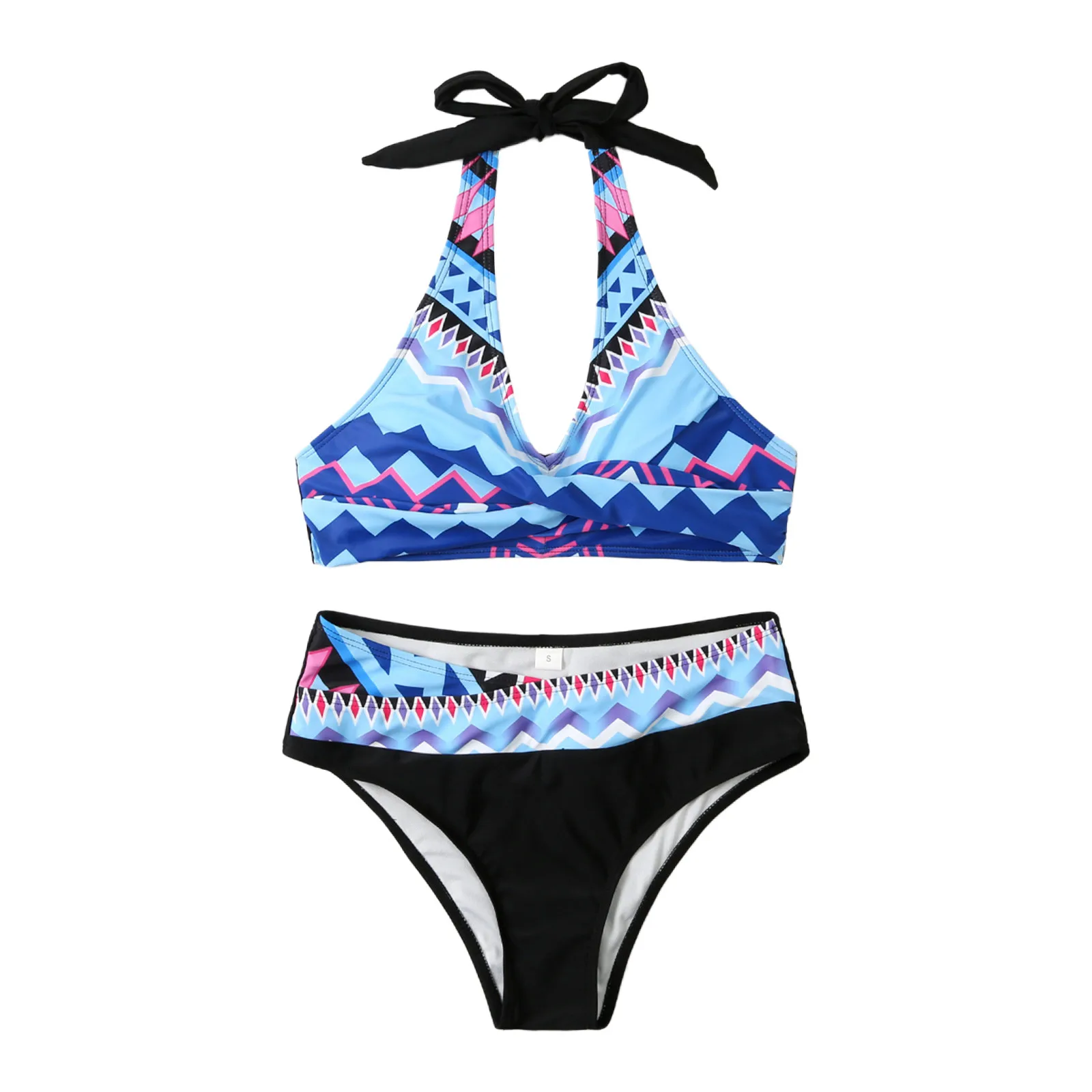 Ethnic Bikini Swimsuits 2022 Printed Halters Woman V Neck Bikinis