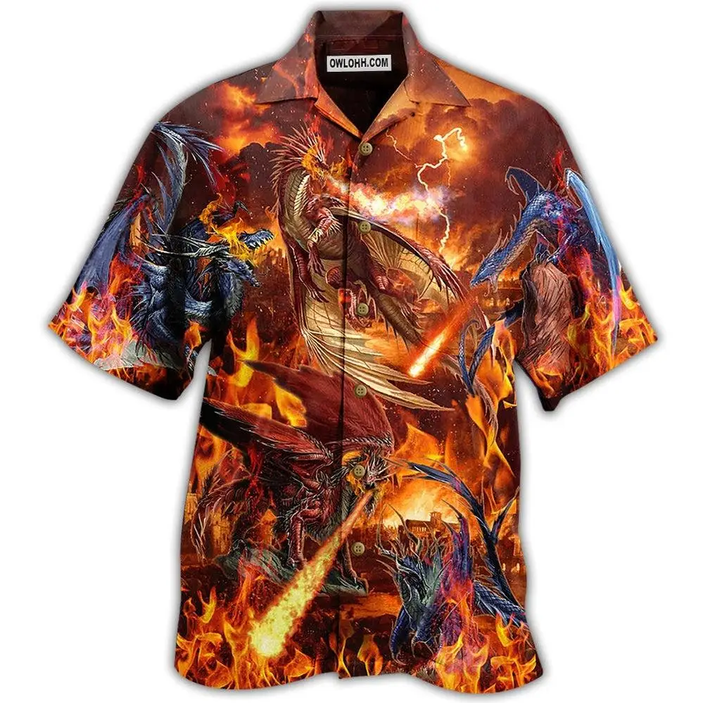 Summer Beach 3D Print Dragon Loose Short Sleeve Retro Shirt Streetwear Camisas Casuais Hawaiian Blouse Slim Fit Men Clothing