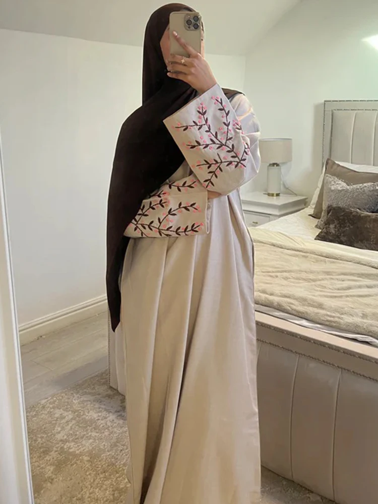 Abito Musulmano Con Ricamo Floreale Per Donna Eid Marocco Ramadan Abaya Con Lacci Caftano Islam Abiti Largo Dubai Abito Lungo Arabo
