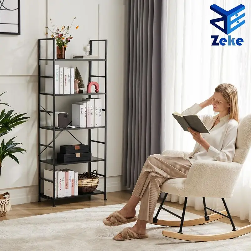 

Zeke Town Industrial Bookshelf, Etagere Bookcases and Book Shelves 5 Tier, Rustic Wood and Metal Shelving Unit