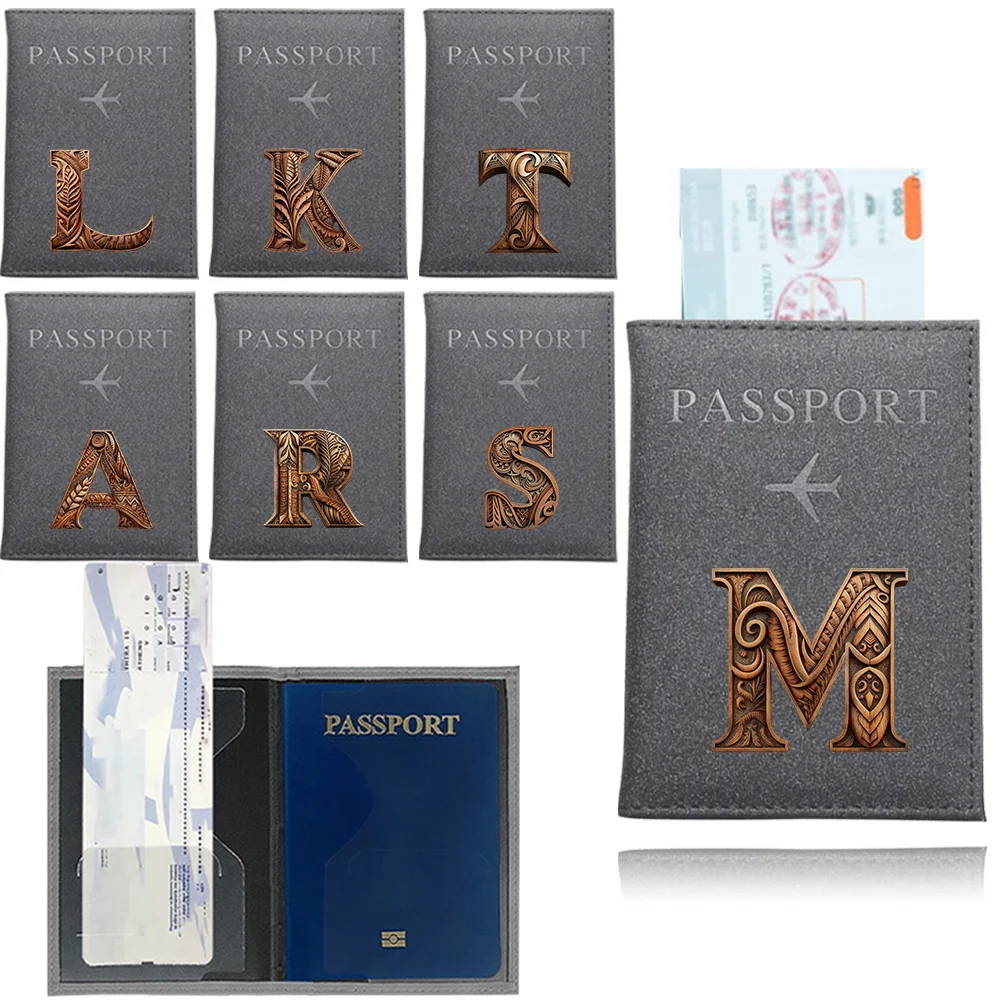 

PU Plane Passport Cover Case Holder UV Printing Wood Art Series Travel Accessories Lightweight Wallet for Unisex
