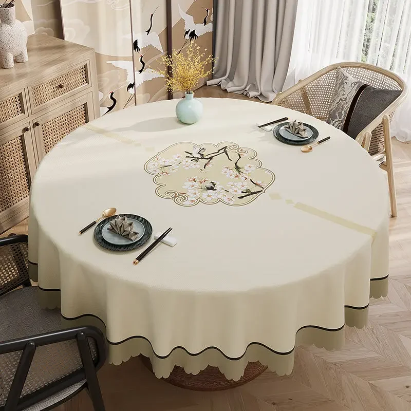 

Chinese Minimalist Tablecover Waterproof Oil Resistant Scald Resistant Wash Free Round Table Tablecloth Household Tabletop Mat