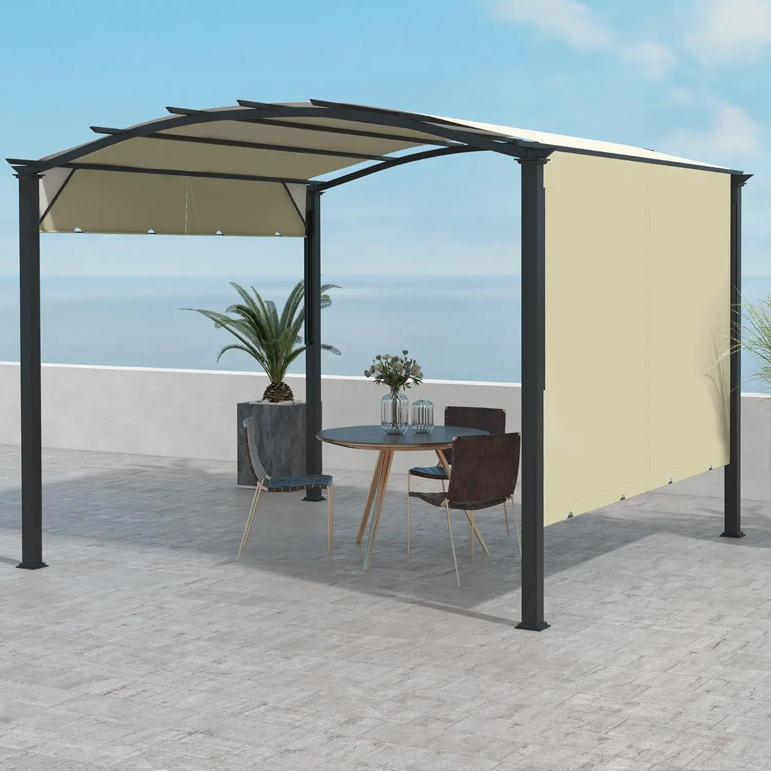 11' x 11' Outdoor Retractable Pergola Canopy Arched Sun Shade Shelter, Metal Frame Patio Canopy for Backyard Garden Porch Beach