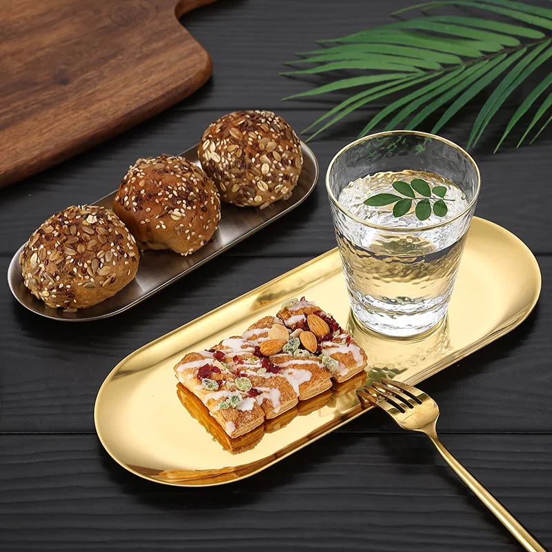 Stainless Steel Storage Korean Style Tray Dessert Plate Nut Fruit Cake Tray Tea Tray Desktop Cosmetic Jewelry Tray