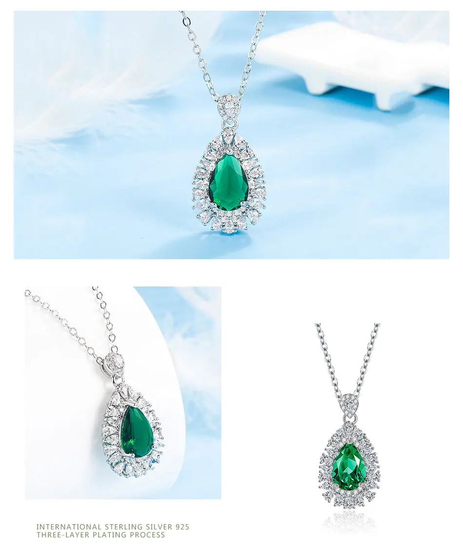 ZDADAN 925 Sterling Silber Wasser Tropfen Emerald Halskette Ketten Für Frauen Mode Schmuck – Detail 4