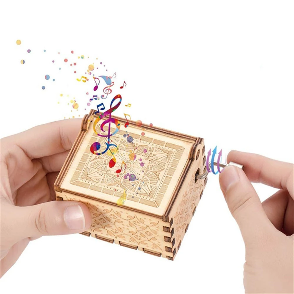 Carved Wooden Hand Cranked Music Box, 18 Tone Music Box, Over the Rainbow, Imagine, Birthday Gifts 6